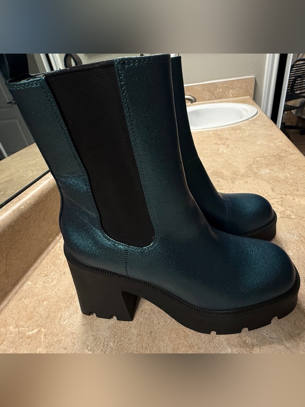 Metallic Teal Platform Chelsea Boot for Women - Picture 3 of 5